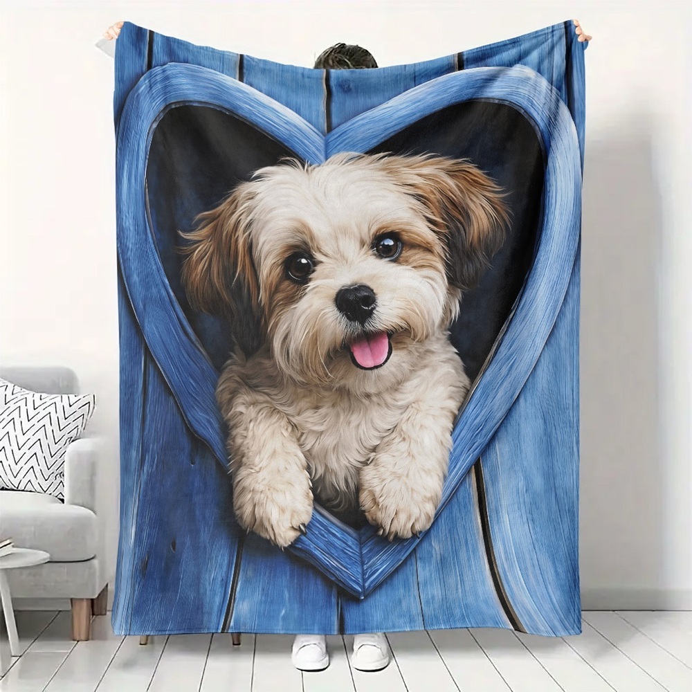 Blue Heart Puppy Throw Blanket - Cute Dog Design
